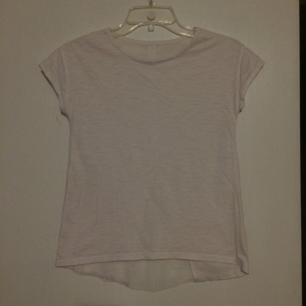 White tee with mesh layer back detailing
